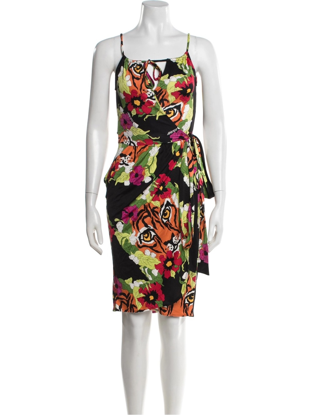 Mara Hoffman Tiger Floral Wrap Dress Size L Black Multicolor Y2K Resort
